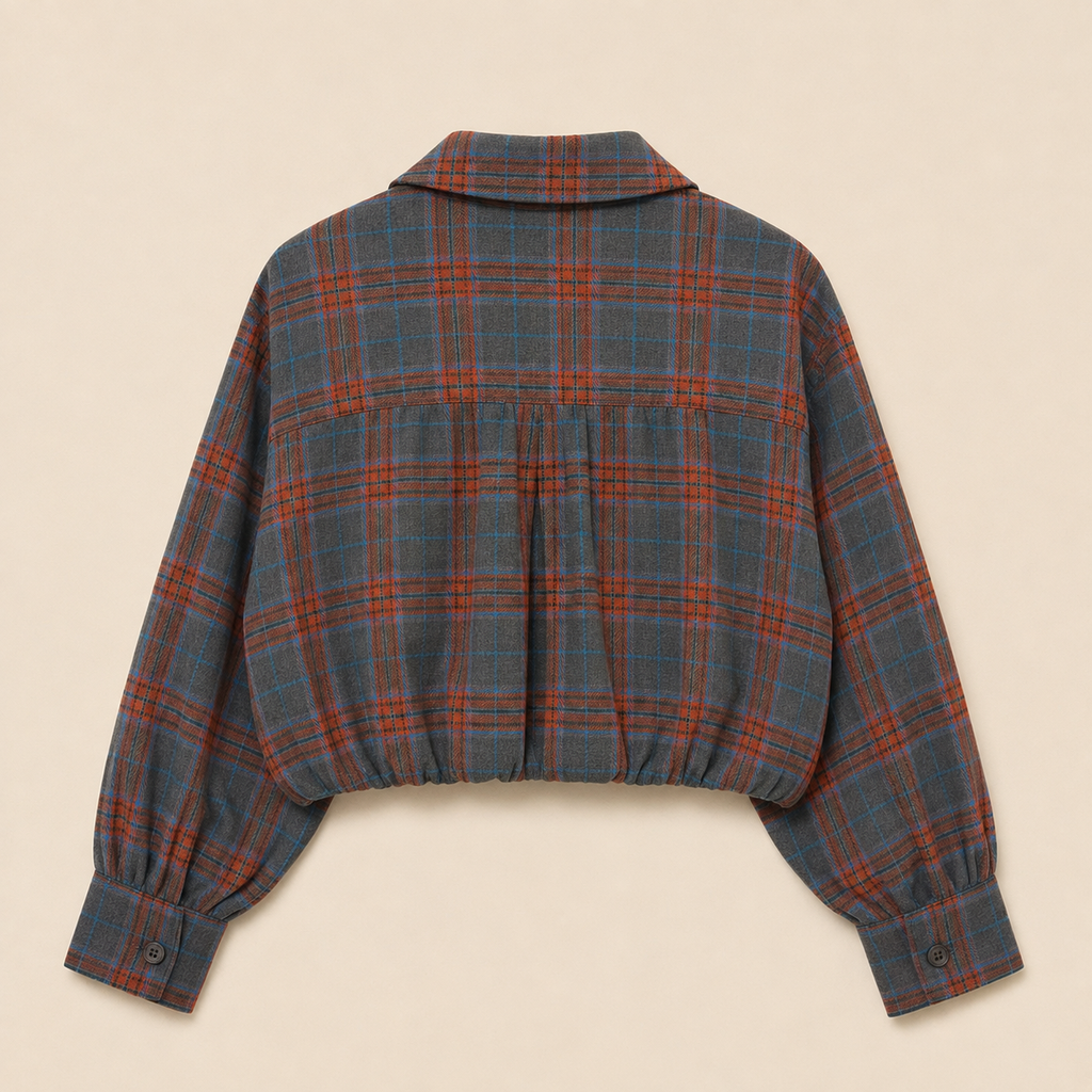 Cropped Geruite Blouse Dames - Blauw/Bruin