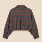 Cropped Geruite Blouse Dames - Blauw/Bruin