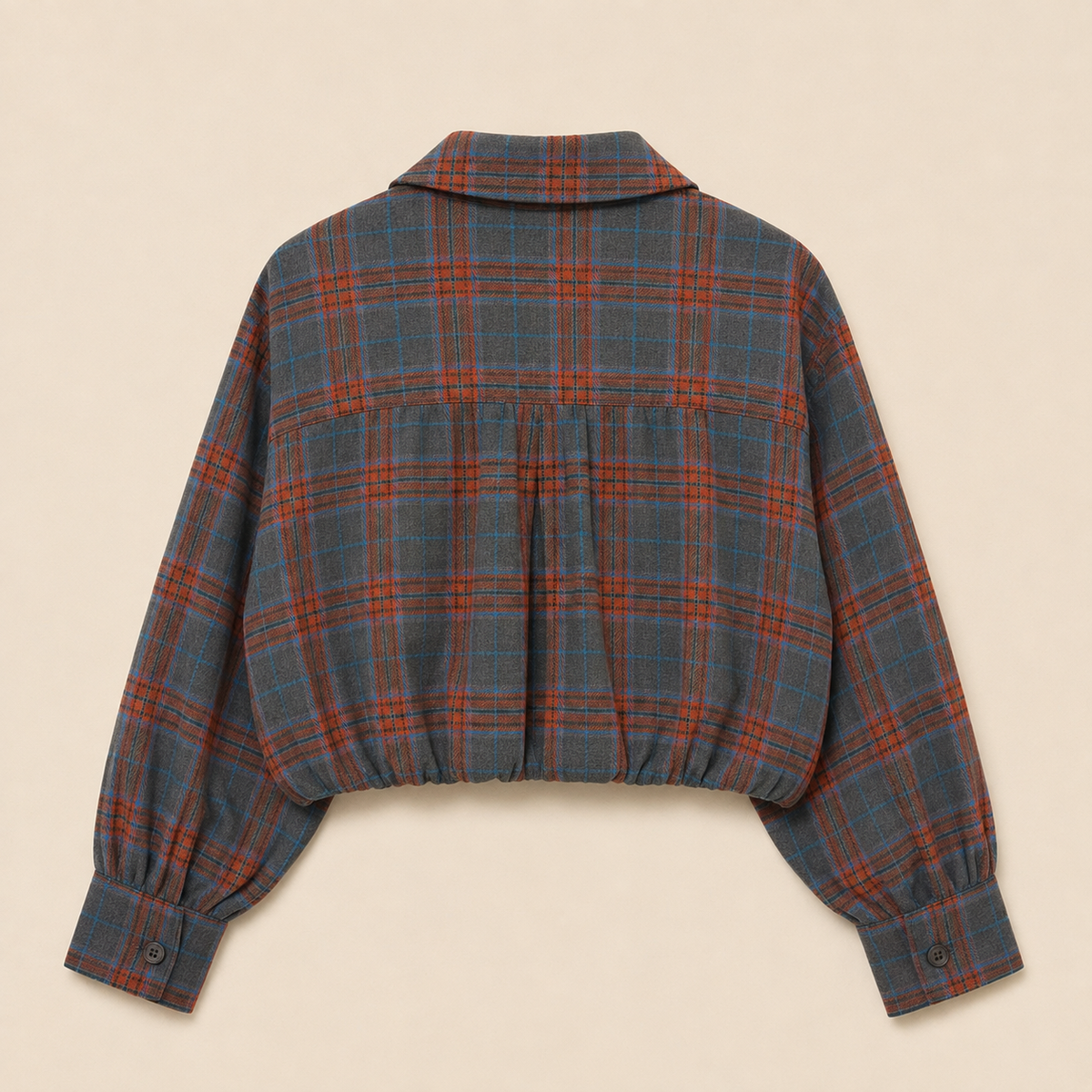 Cropped Geruite Blouse Dames - Blauw/Bruin