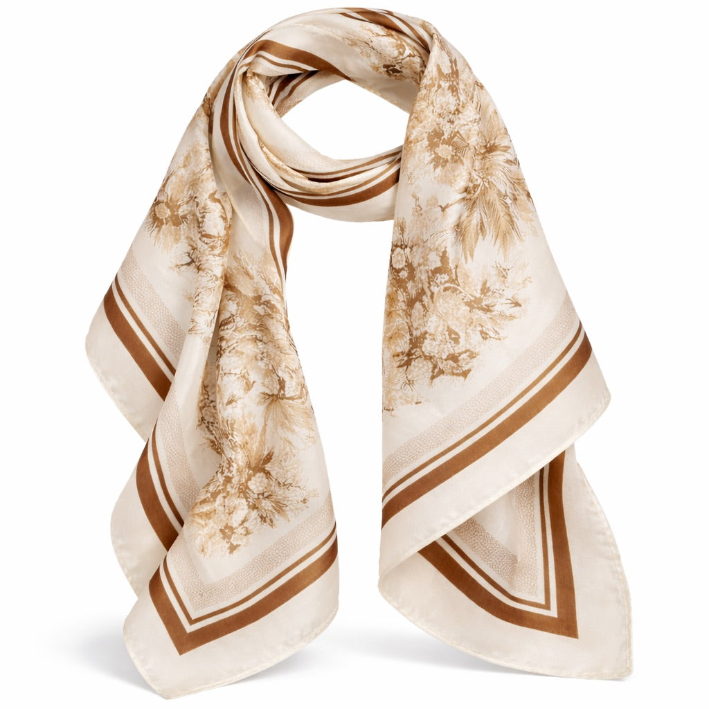 Beige Sjaal met Bruine Print