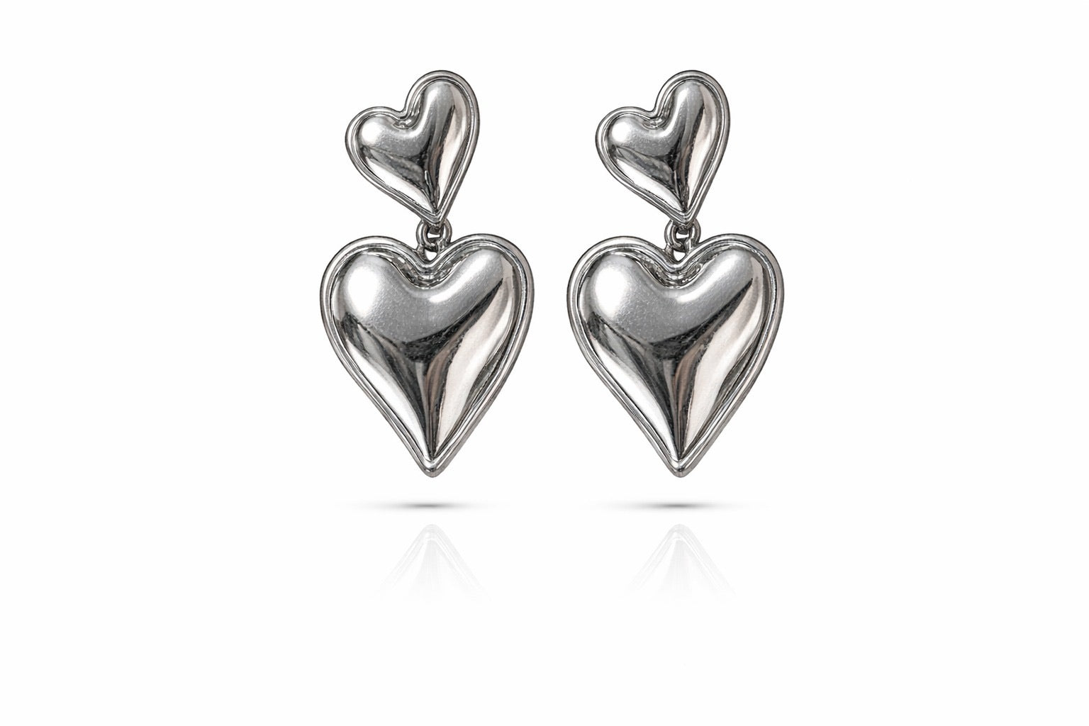 Zilverkleurige Dubbele Hart Oorbellen | Stainless Steel