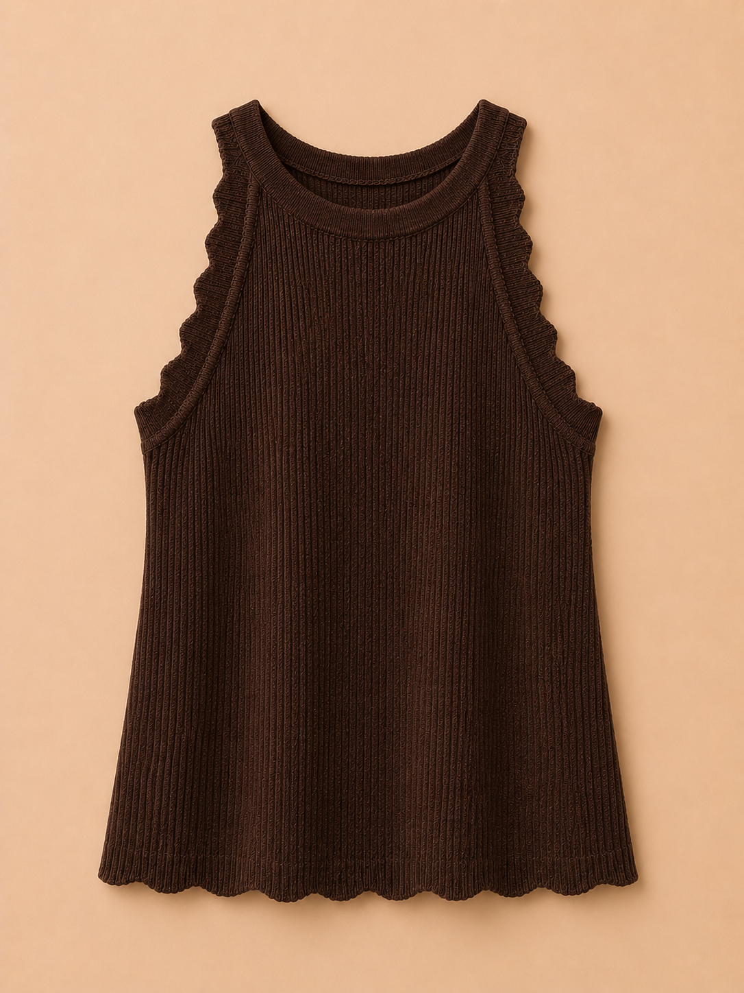 Donkerbruine Rib Tanktop met Kartelrand | By Clara