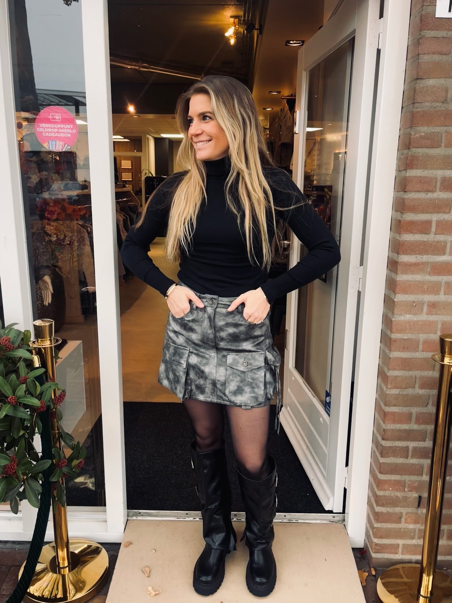 Grijze Cargo Rok Dames | Stoere Mini Rok met Klepzakken
