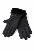 Zwarte Dames Handschoenen |Gevoerd met Faux Fur en Gesp Detail