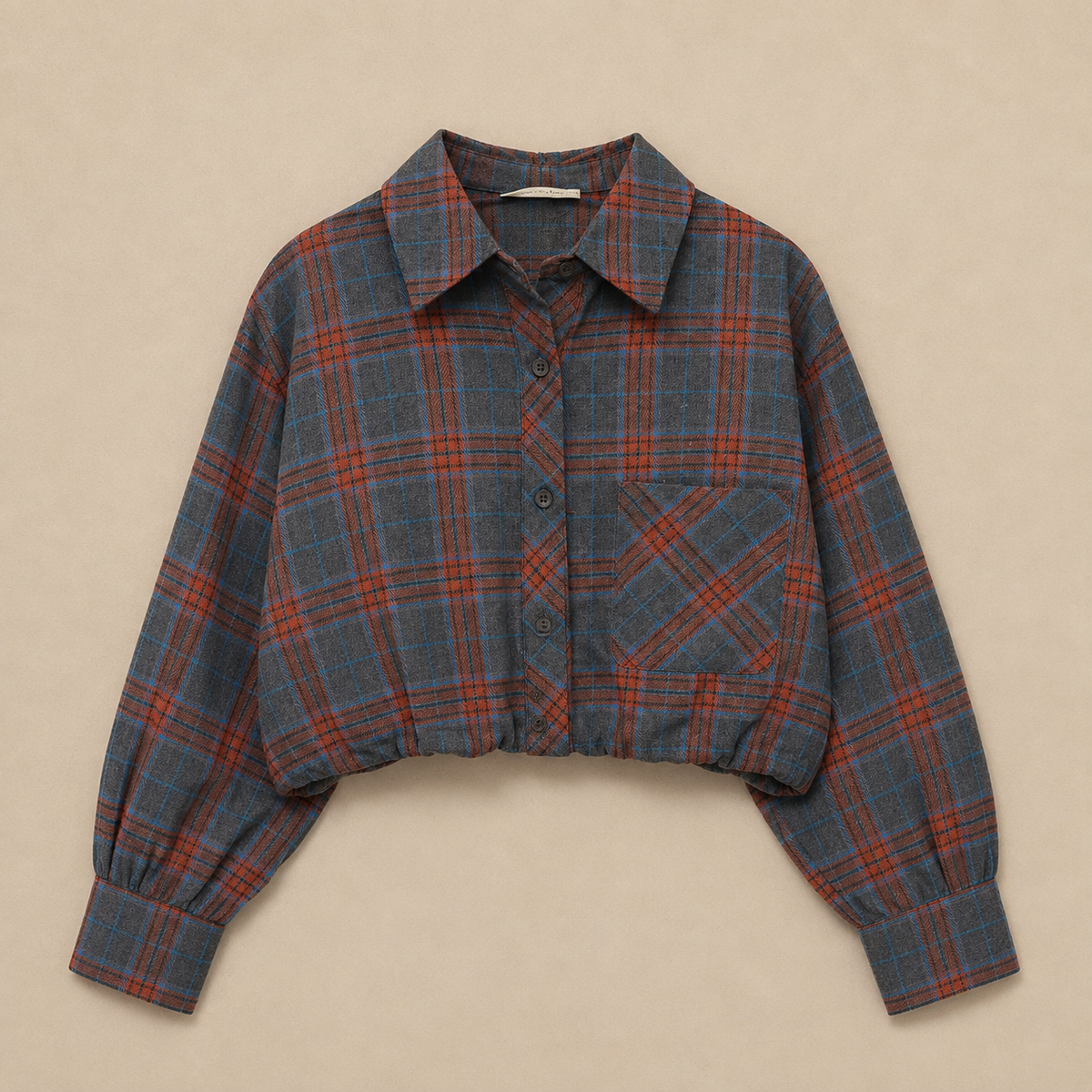 Cropped Geruite Blouse Dames - Blauw/Bruin
