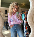 Roze Gestreepte Blouse met Borduursels | Musy Muse