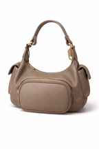 Taupe Schoudertas met Goudkleurige Details | Echt Leder