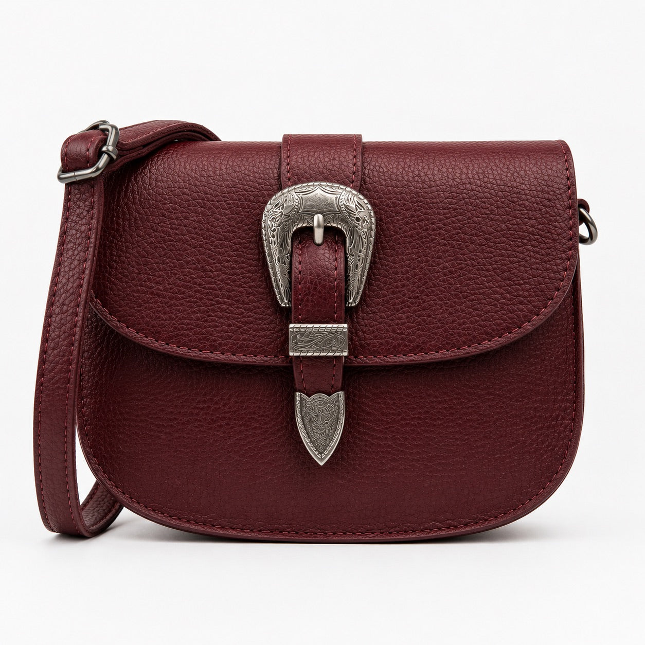 Bordeaux Rode Crossbody Tas met Western Gesp | Echt Leder