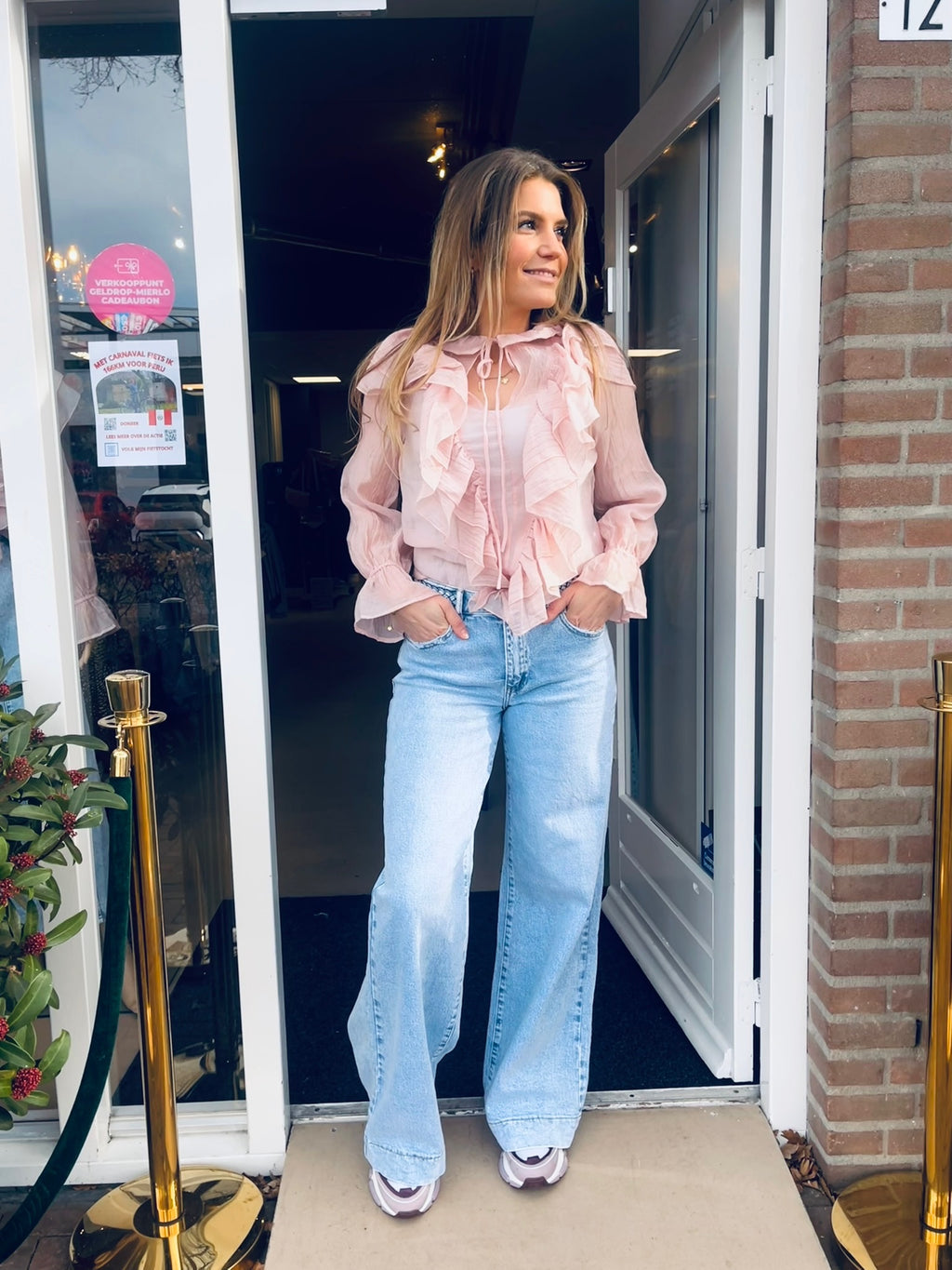 Blush Roze Ruffle Blouse Dames | Romantische Chiffon Top met Strik