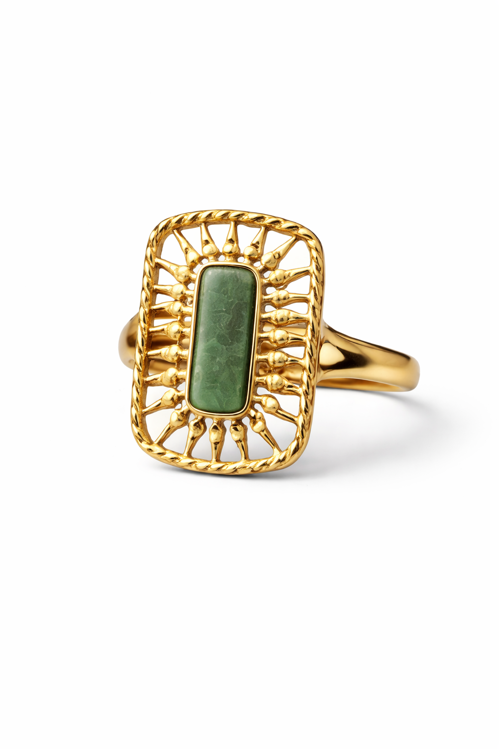Gouden Ring met Groene Steen | Stainless Steel