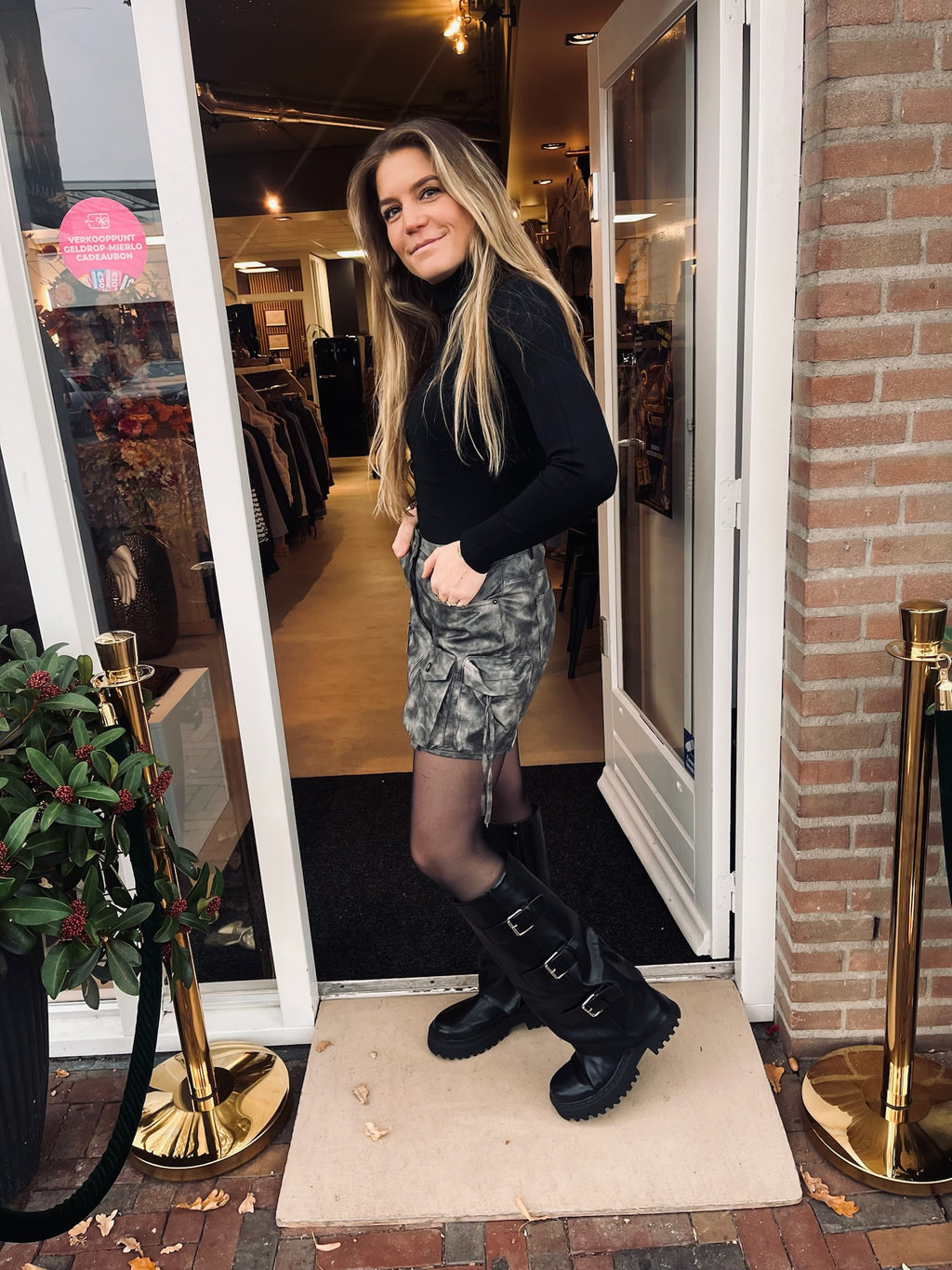 Grijze Cargo Rok Dames | Stoere Mini Rok met Klepzakken