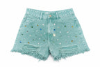 Mintgroene Denim Short met Steentjes | Queen Hearts