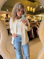 Gele dames blouse met witte strepen | Frisse gestreepte blouse