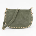 Olijfgroene Schoudertas met Gouden Studs | Echt Leder