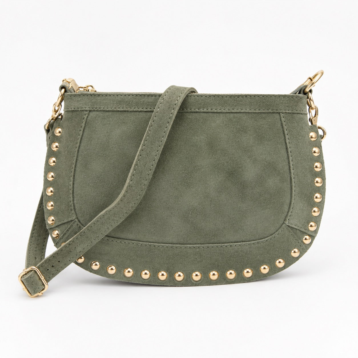 Olijfgroene Schoudertas met Gouden Studs | Echt Leder