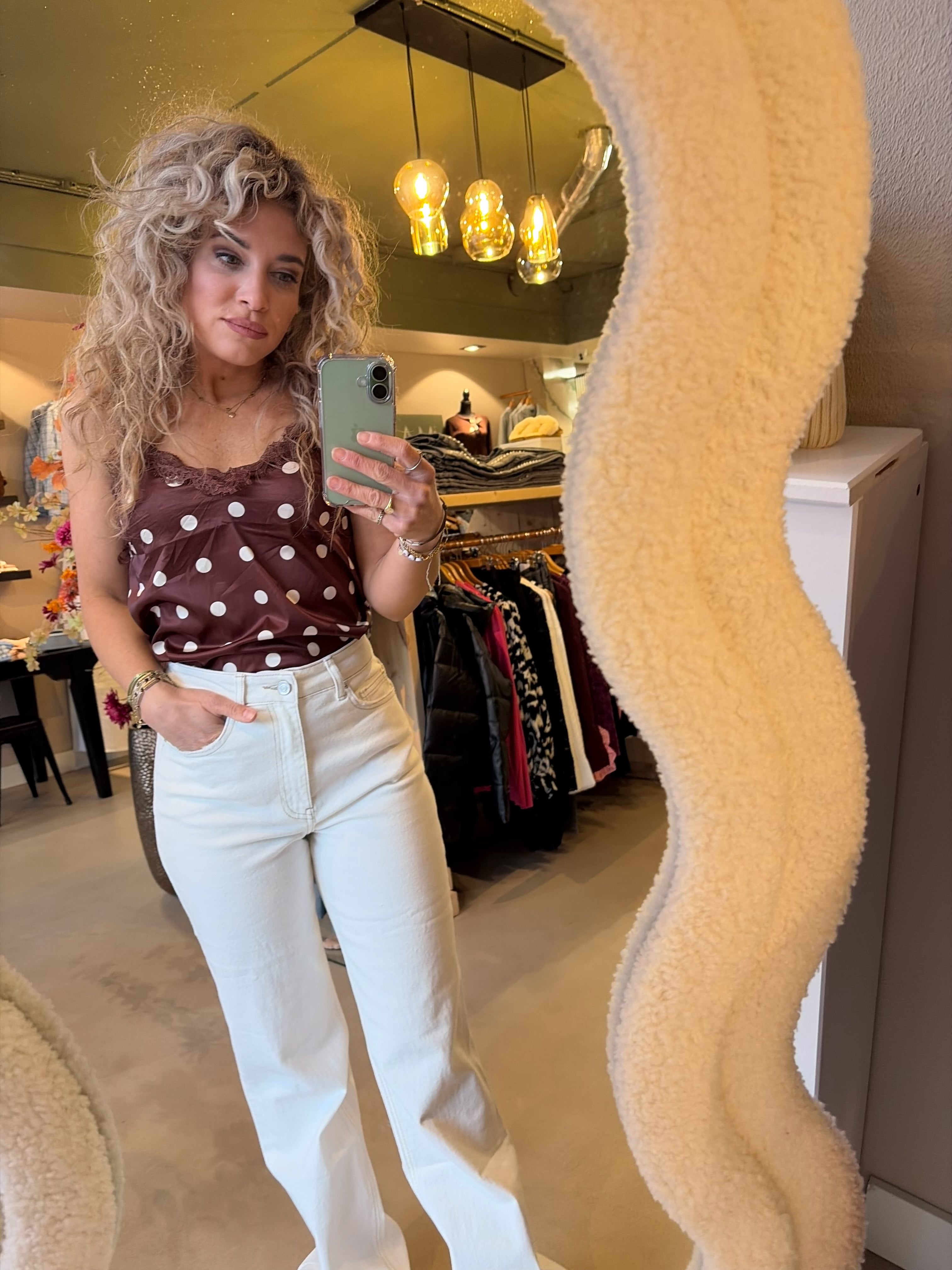 Top dames polka dot | bruin en wit