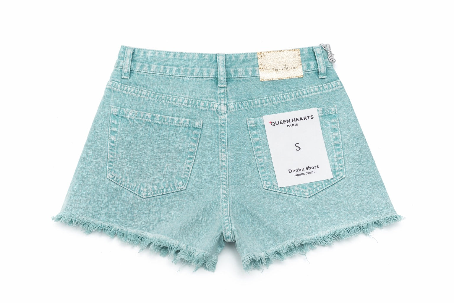 Mintgroene Denim Short met Steentjes | Queen Hearts