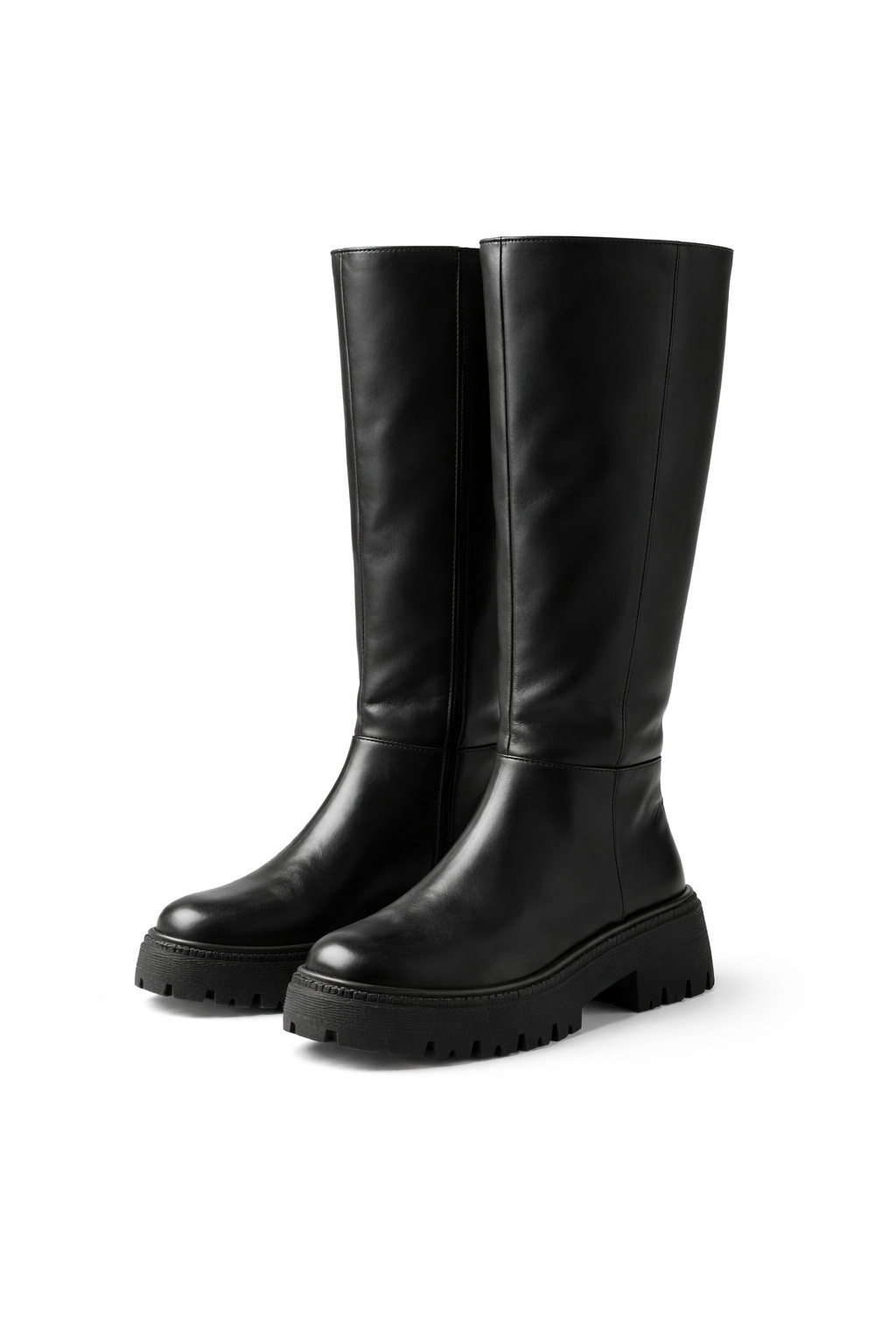Zwarte Hoge Laarzen met Chunky Zool