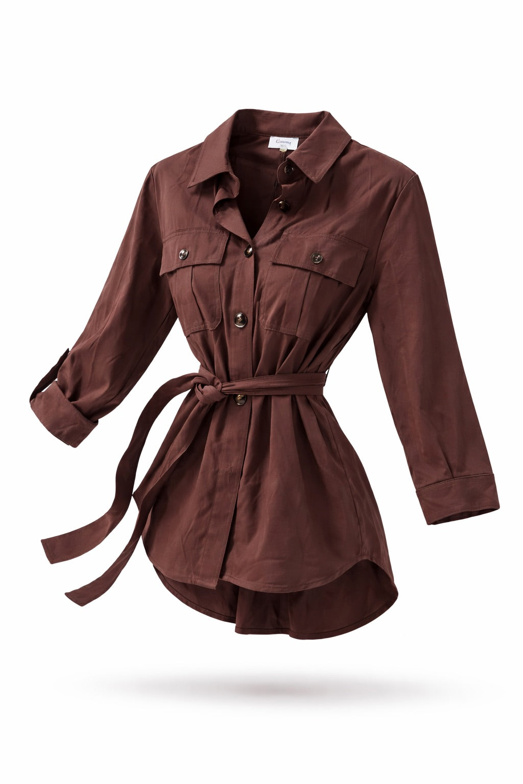 Donkerbruine Suede Look Blouse met Ceintuur | Zacht & Vrouwelijk