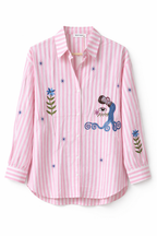 Roze Gestreepte Blouse met Borduursels | Musy Muse