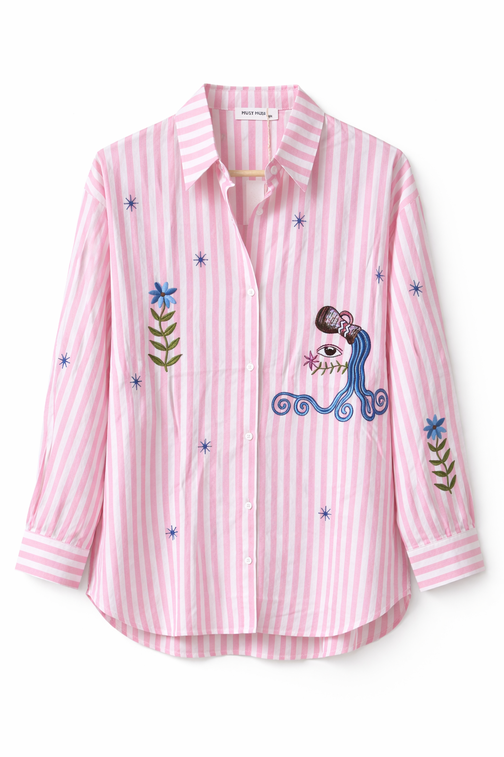 Roze Gestreepte Blouse met Borduursels | Musy Muse