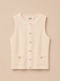 Crème Gebreid Gilet met Gouden Knopen | By Clara