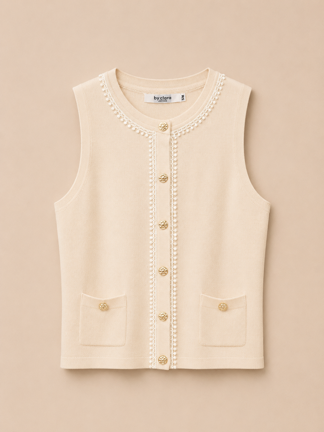Crème Gebreid Gilet met Gouden Knopen | By Clara