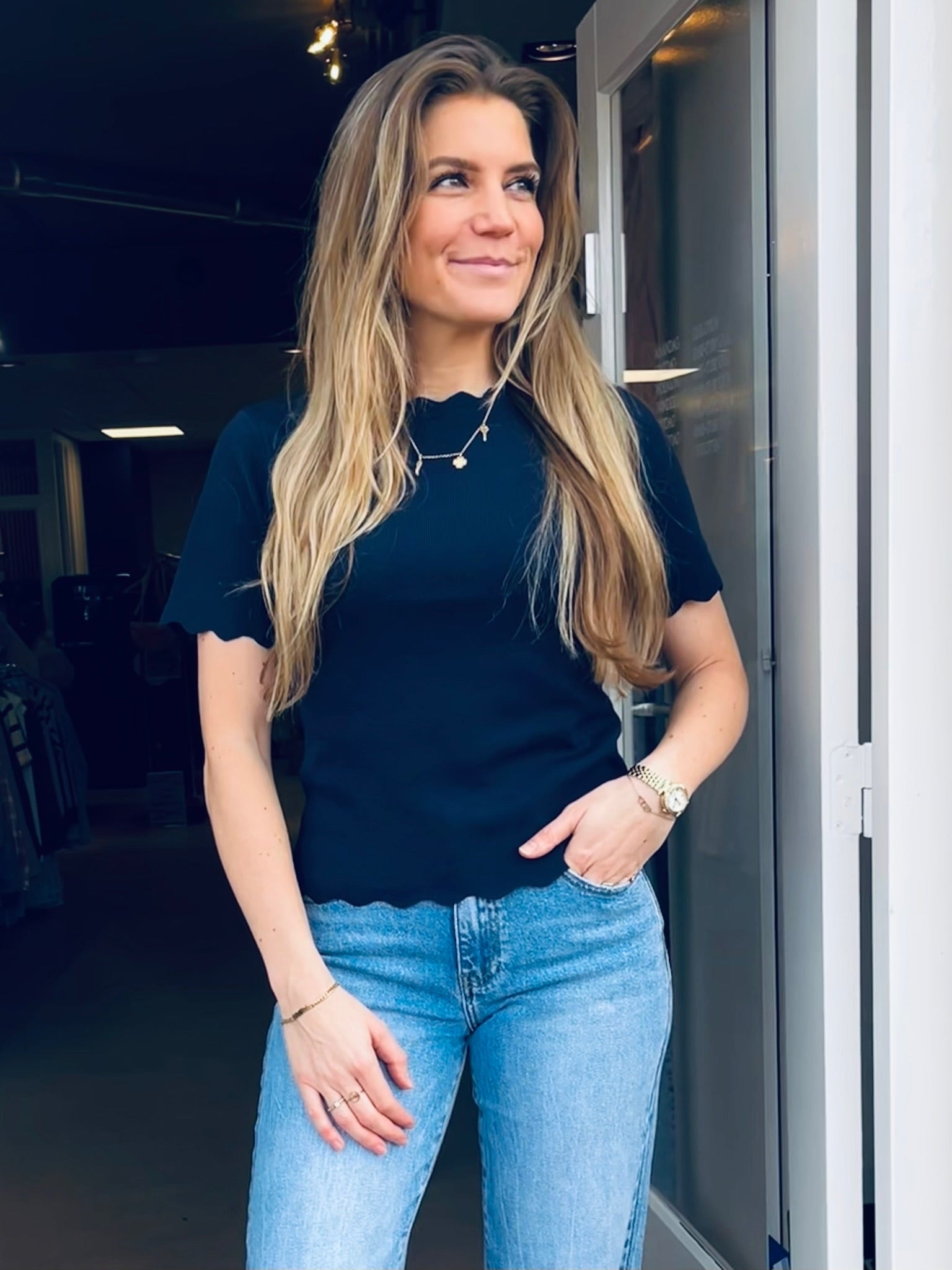 Donkerblauw Shirt Met Kartelrand | By Clara