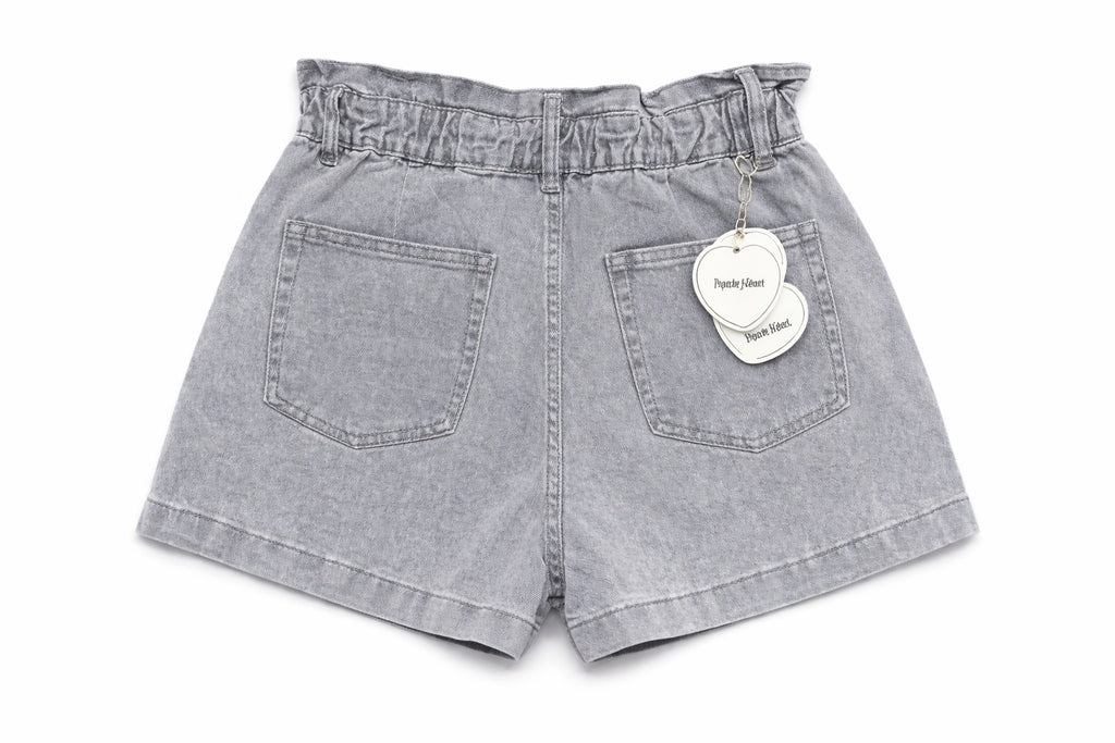 Grijze Denim Short met Paperbag Taille | Redial