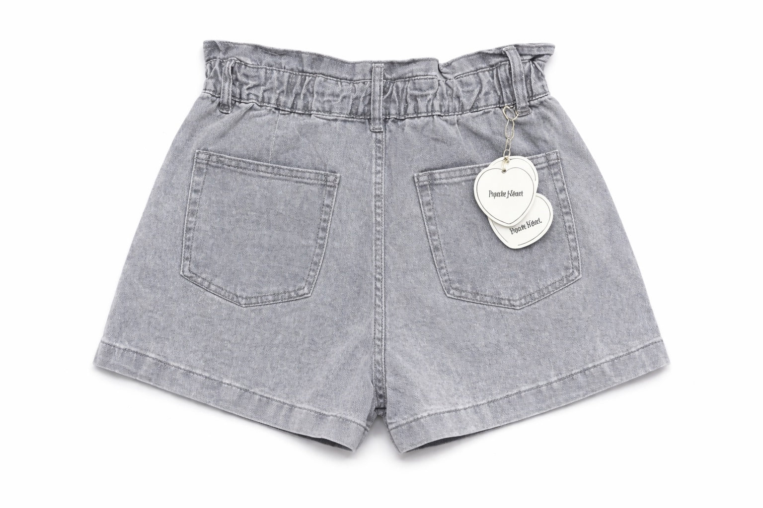 Grijze Denim Short met Paperbag Taille | Redial