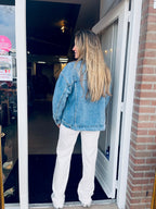 Denim jacket met patches dames | Licht oversized jeans jasje met kleurrijke details