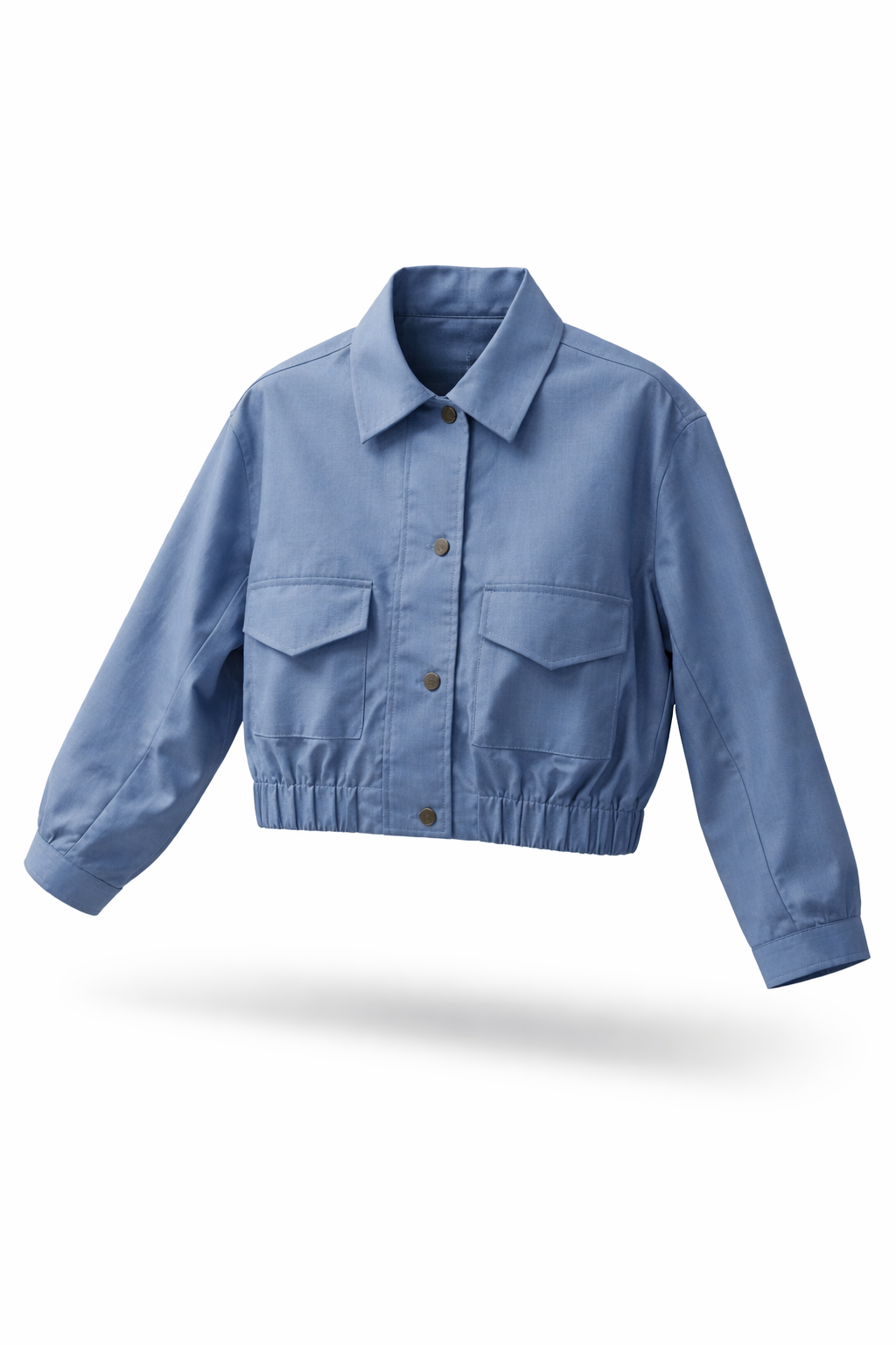 Blauw cropped dames jasje met borstzakken | Trendy kort bomberjack