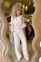 Lichtroze Damespak met Krijtstreep | Blazer en Pantalon Set