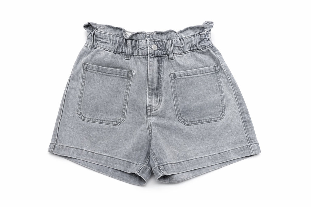 Grijze Denim Short met Paperbag Taille | Redial