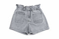 Grijze Denim Short met Paperbag Taille | Redial