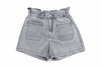 Grijze Denim Short met Paperbag Taille | Redial