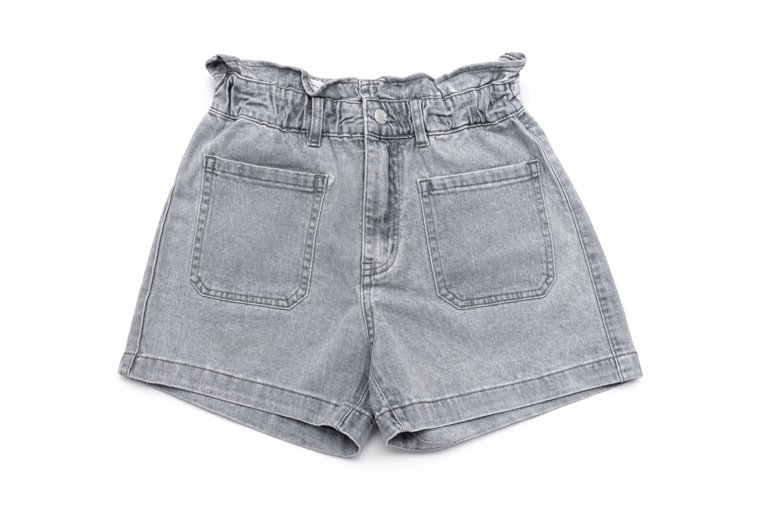 Grijze Denim Short met Paperbag Taille | Redial