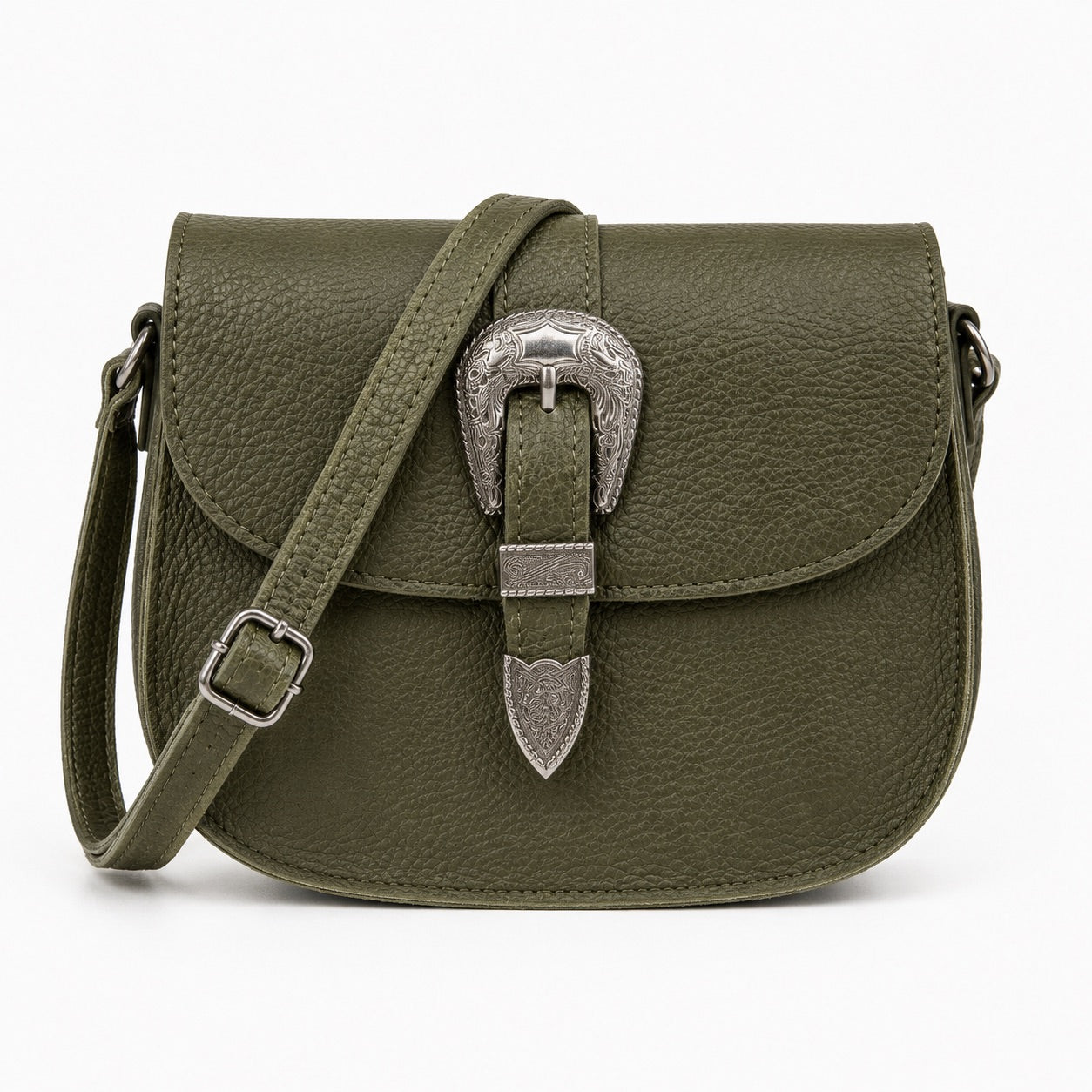 Olijfgroene Crossbody Tas met Western Gesp | Echt Leder
