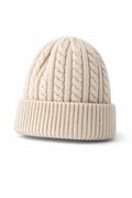 Beige dames dames muts met kabelstructuur | Gebreide wintermuts met omslag