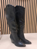 Zwarte Hoge Laarzen Dames met Metallic Neus | Western Hak Boots