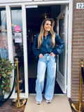 Donkerblauwe dames blouse met knoopsluiting | Denim look blouse