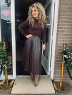 Bruine Plooirok | Leather Look