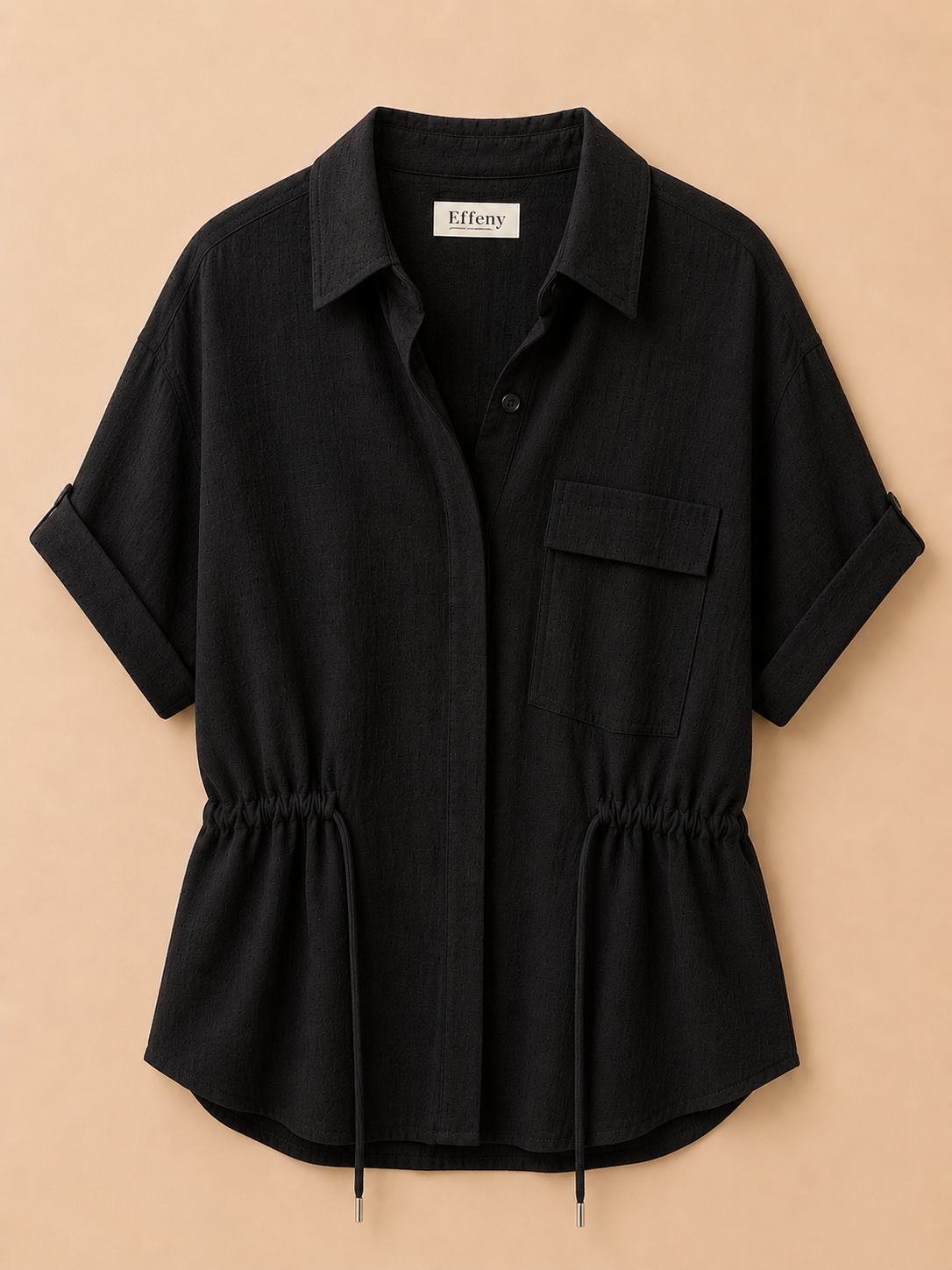 Zwarte Linnen Blouse met Taillekoord | Effeny