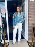 Denim jacket met patches dames | Licht oversized jeans jasje met kleurrijke details
