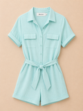 Turquoise Playsuit Dames – Korte Jumpsuit met Strikceintuur