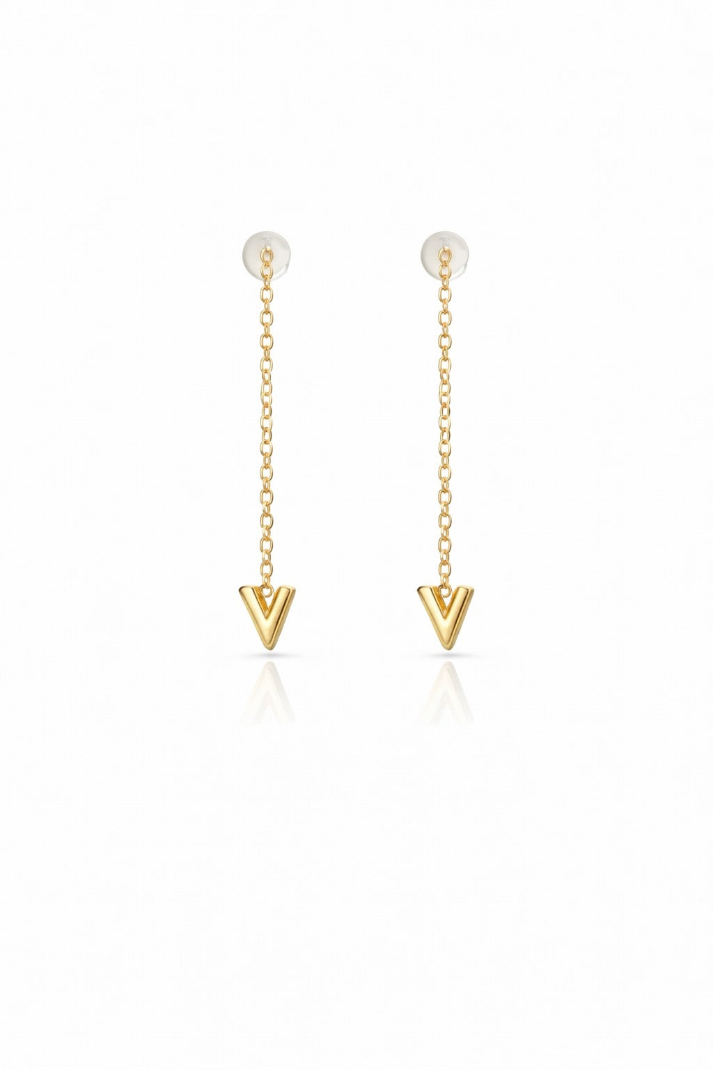 Goudkleurige V Oorbellen met Ketting | Stainless Steel