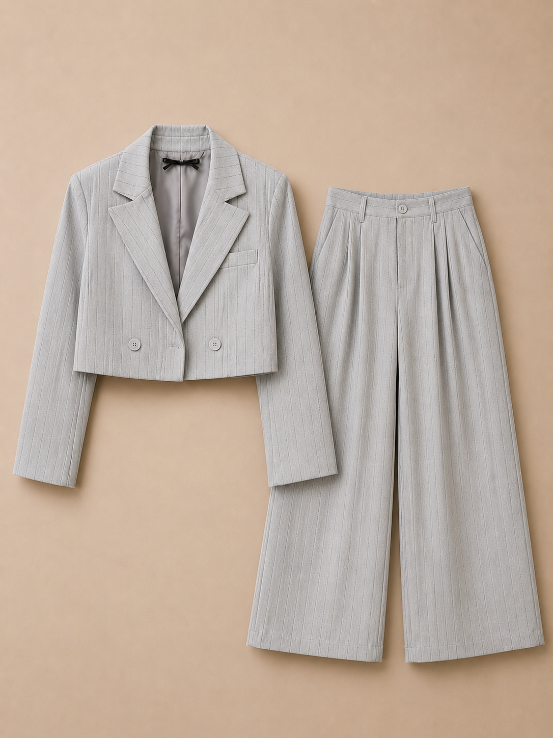 Blauwgrijs Damespak met Krijtstreep | Blazer en Pantalon Set