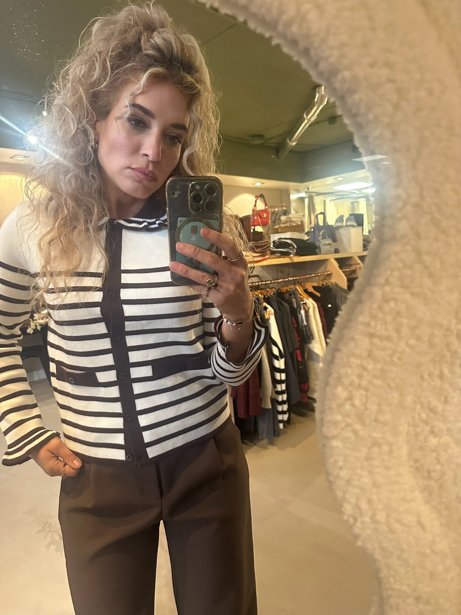 Bruin/crème Gestreept Vest | By Clara