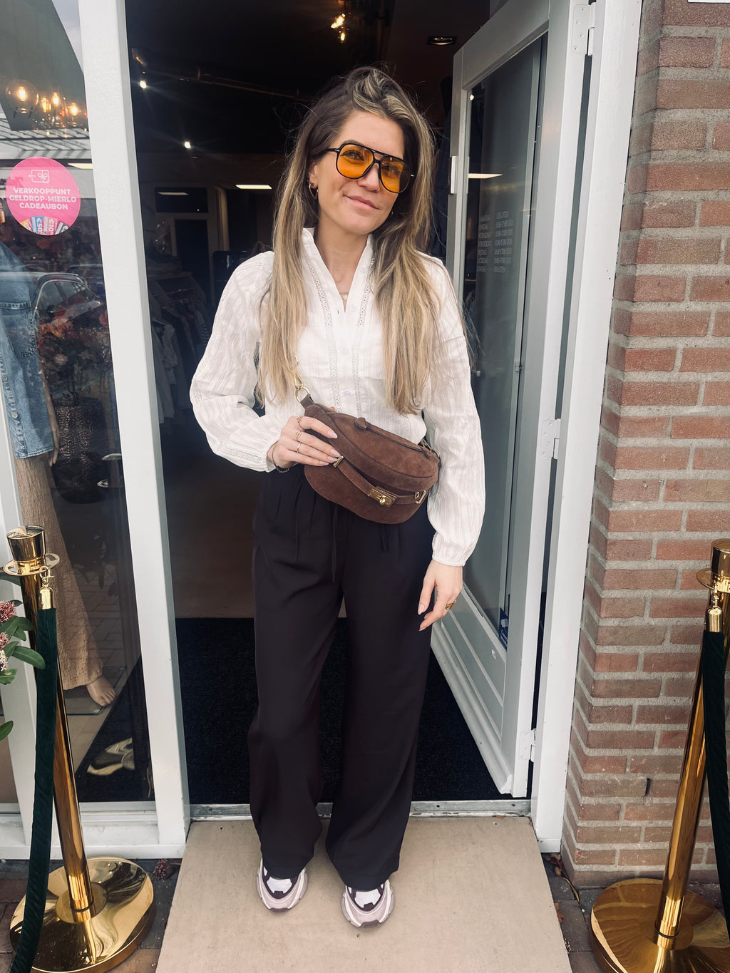 Bruine wide leg broek | Elastische taille