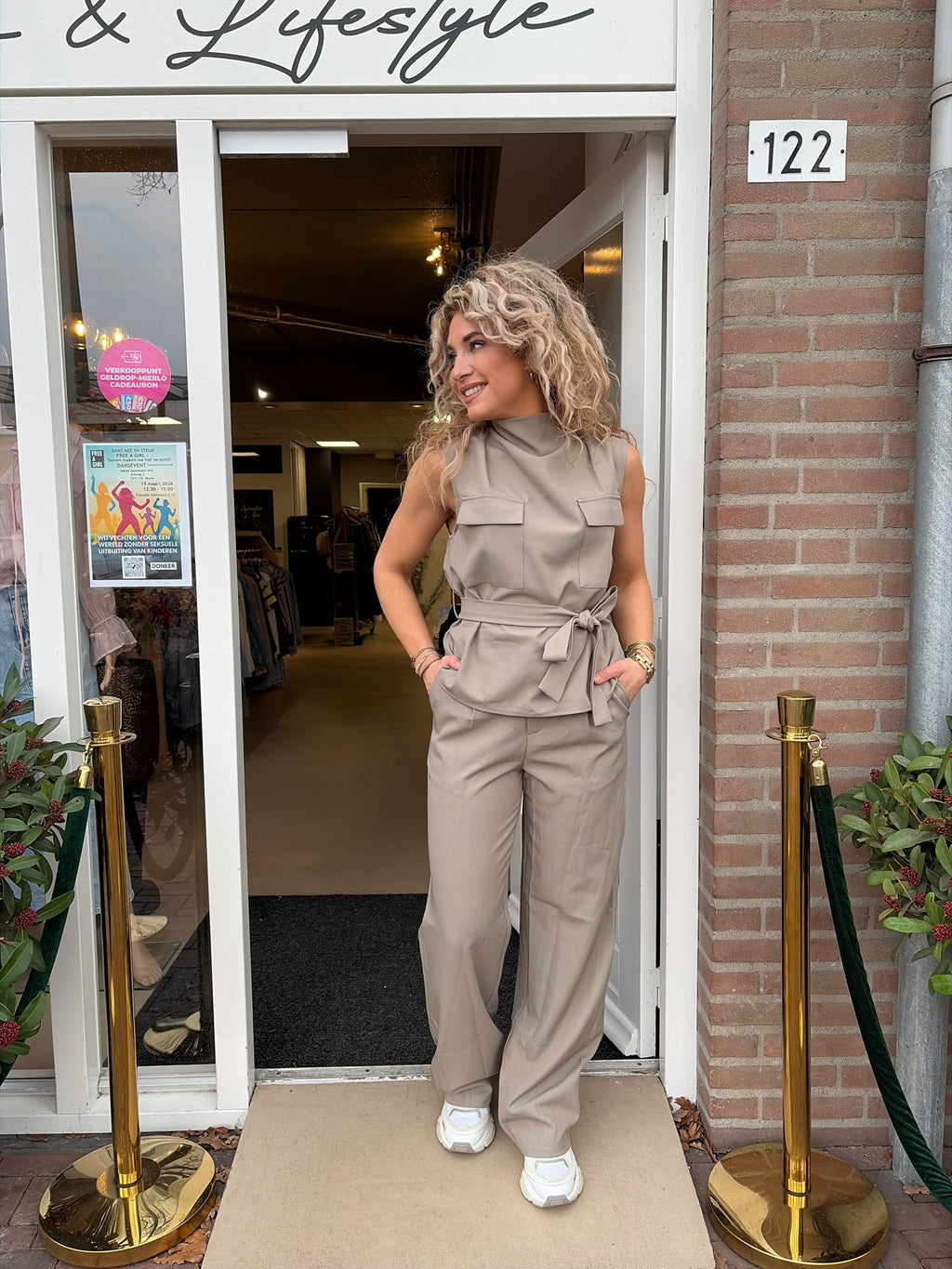 Set met Mouwloze Top en Pantalon | Taupe